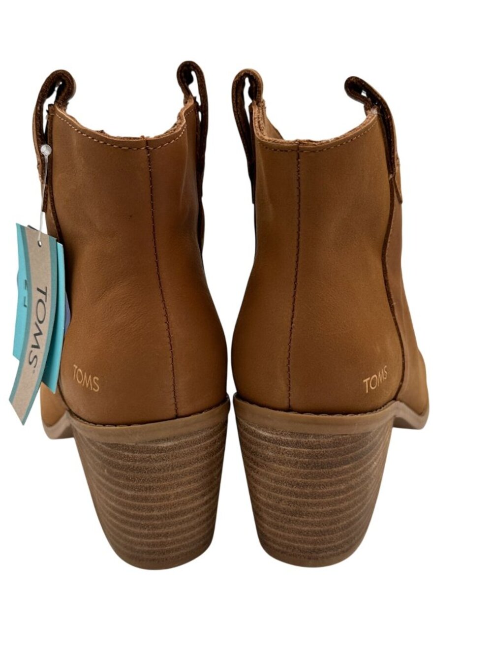Toms Ankle Booties Womens Size 7.5 Brown Leather Stacked Blocked Heel NEW - Picture 6 of 12